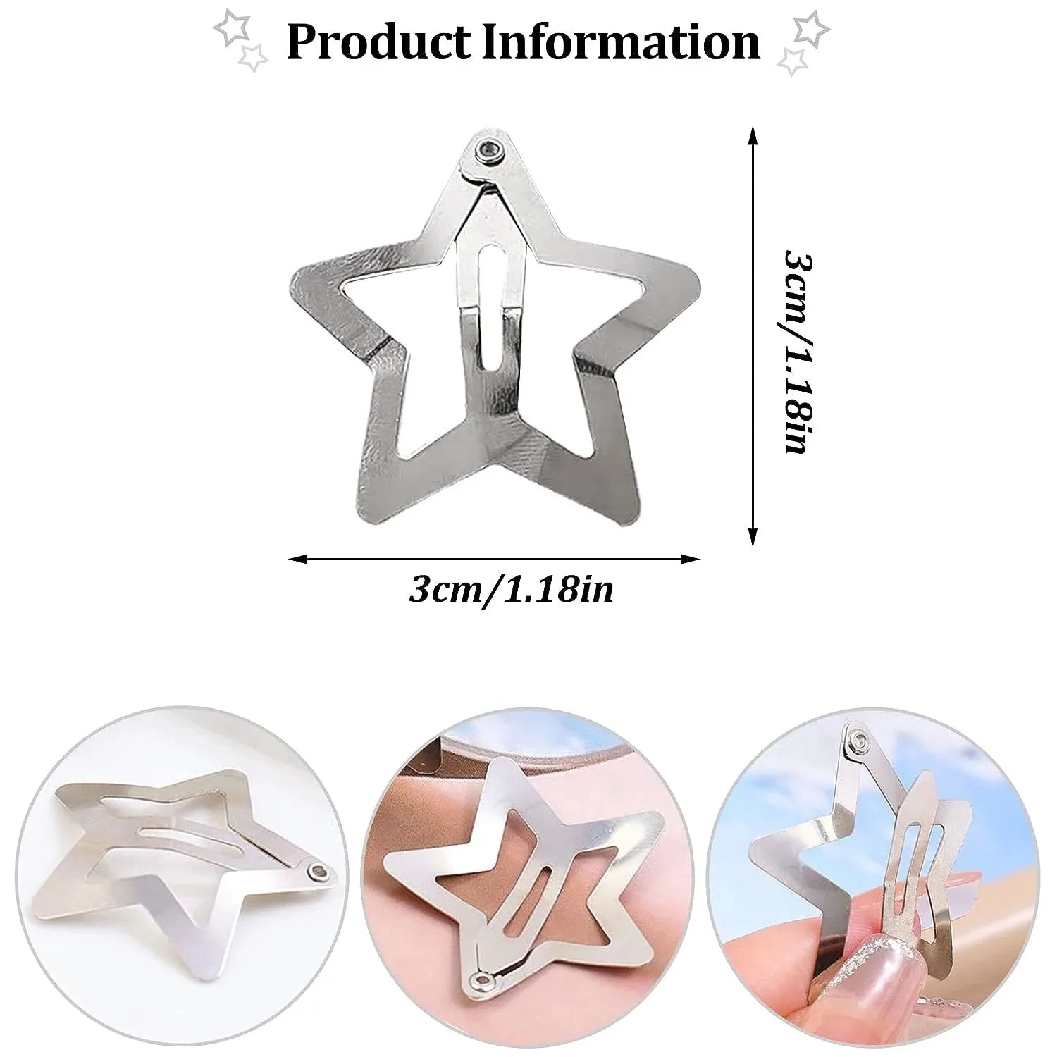Silver Star Metal Snap Hair Clips Y2K Style Barrettes