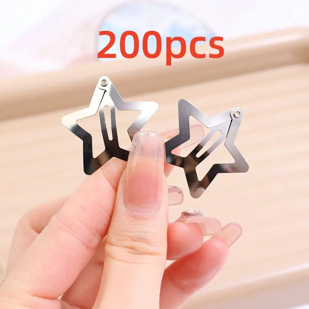 Silver Star Metal Snap Hair Clips Y2K Style Barrettes