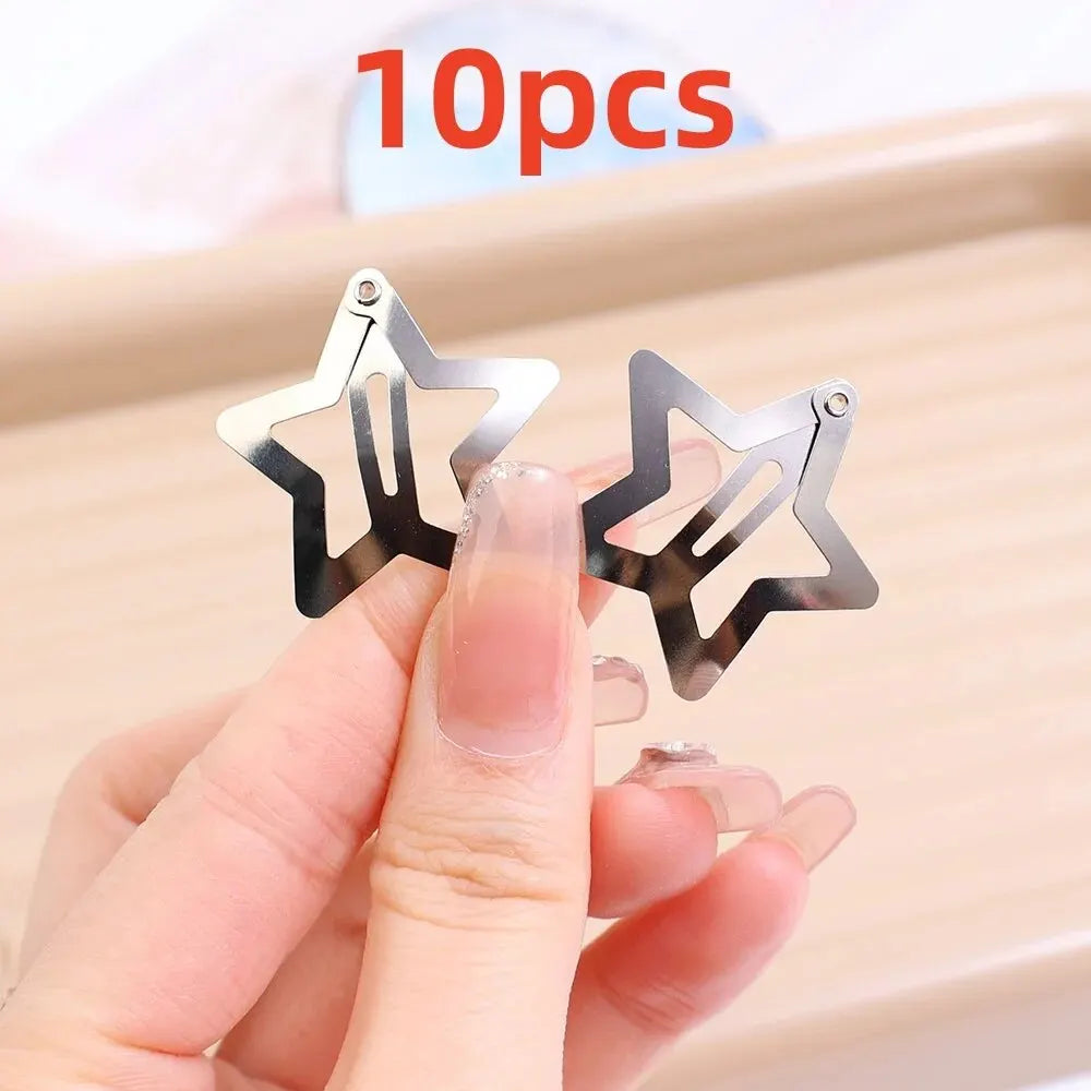 Silver Star Metal Snap Hair Clips Y2K Style Barrettes