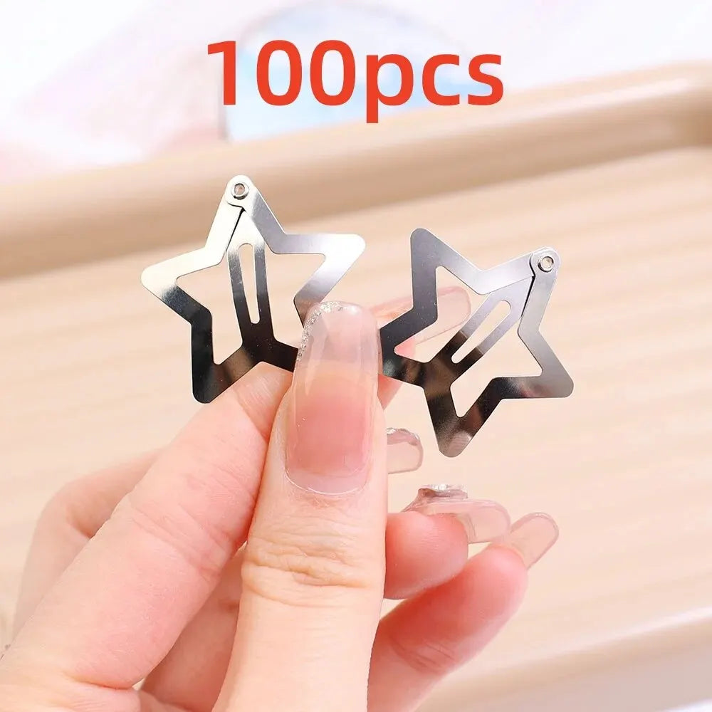 Silver Star Metal Snap Hair Clips Y2K Style Barrettes