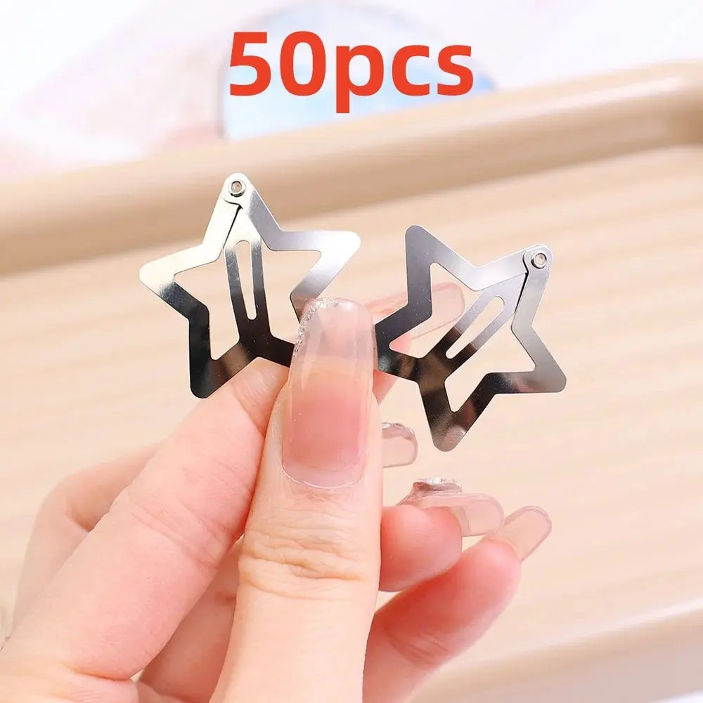 Silver Star Metal Snap Hair Clips Y2K Style Barrettes