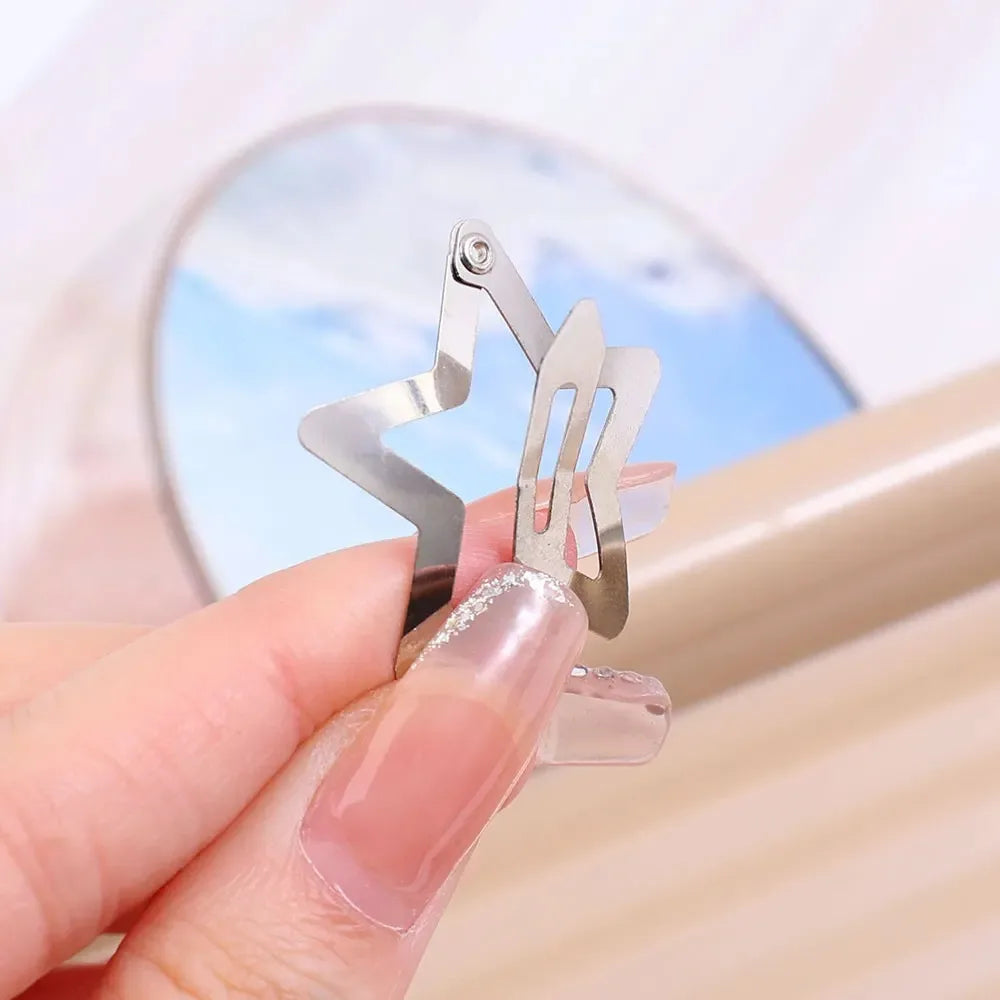 Silver Star Metal Snap Hair Clips Y2K Style Barrettes