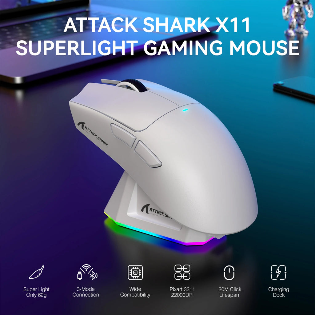 Attack Shark X11 Lightweight Wireless Gaming Mouse RGB Optical Sensor