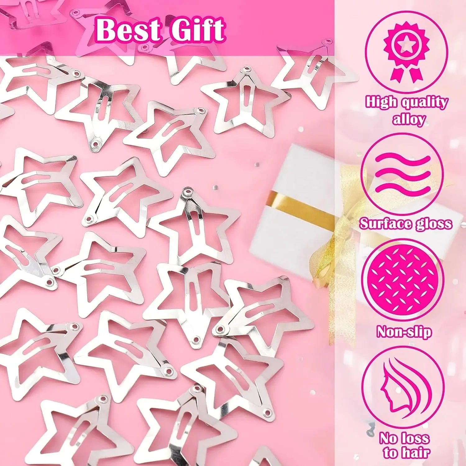 Silver Star Metal Snap Hair Clips Y2K Style Barrettes